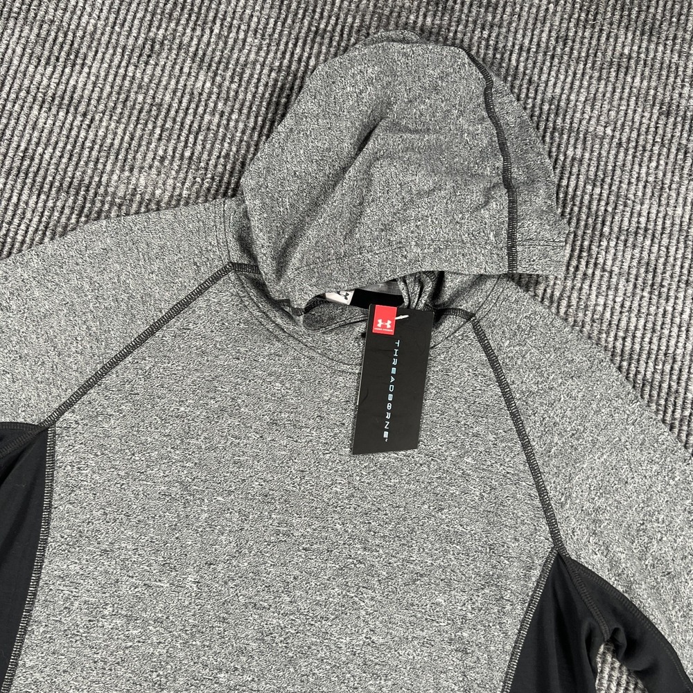 Under Armour HeatGear Pullover Shirt Womens Medium Gray Long Sleeve Hooded New